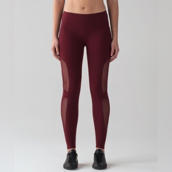 Lululemon Reveal 7/8 Tights Deep Rouge Leggings Mesh Dotted Seamless Size XS - Picture 7 of 16